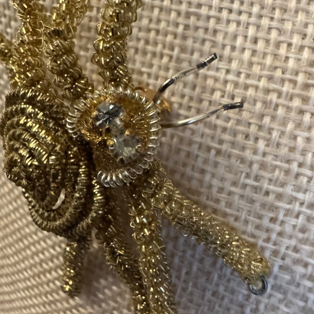 Gold-Tone Handmade Wire Spider Brooch With Rhinestone Accents - Picture 7 of 14